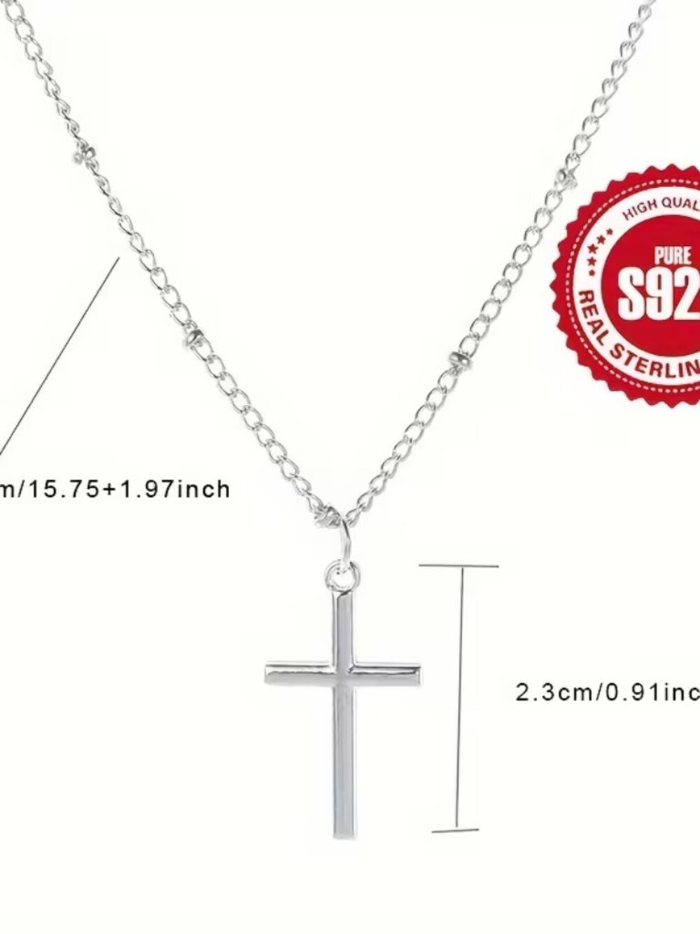 925 Ladys Sterling Cross Pendant - New - Picture 4 of 4